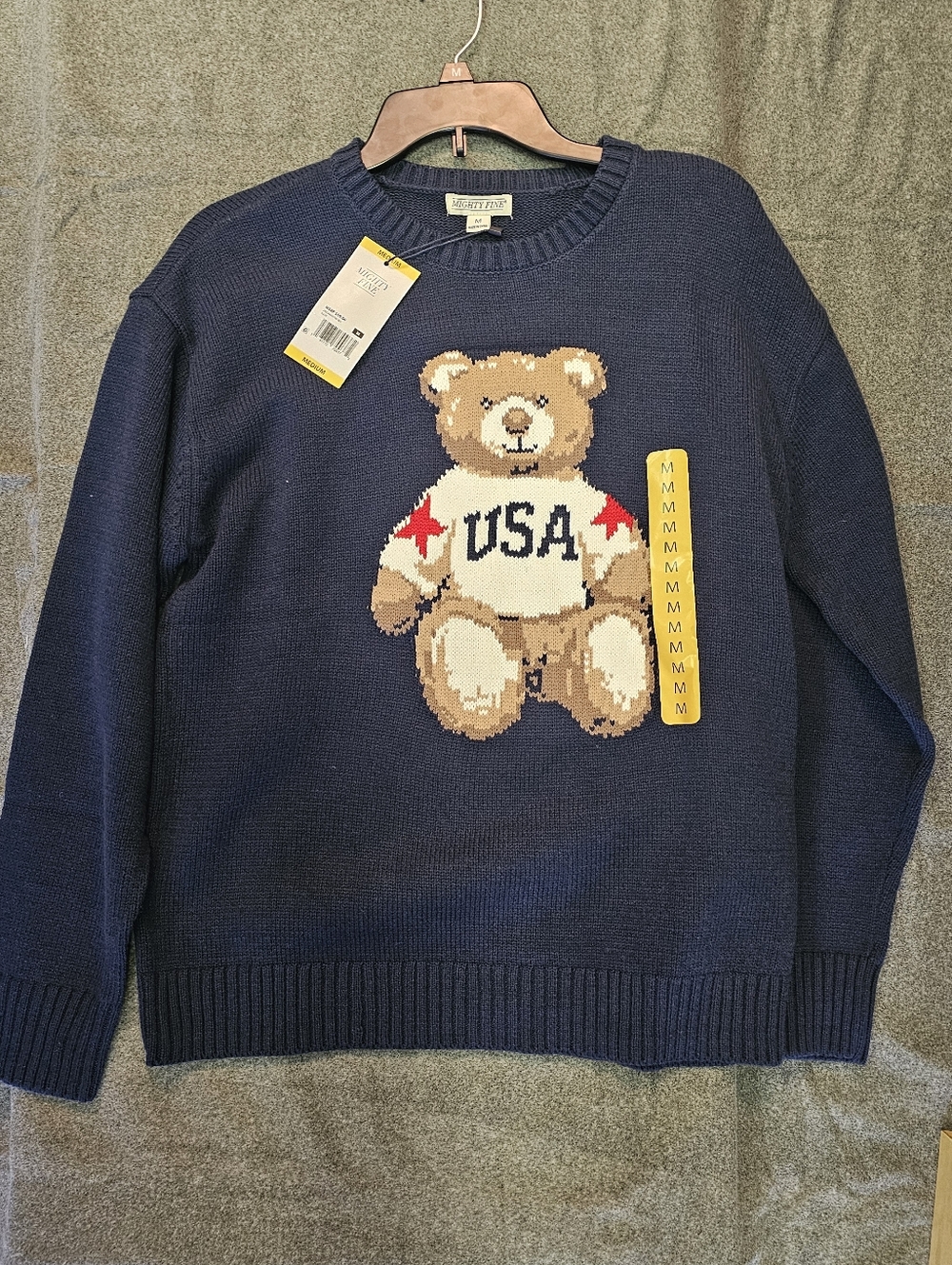 Mighty Fine Navy Sweater with Bear Motif